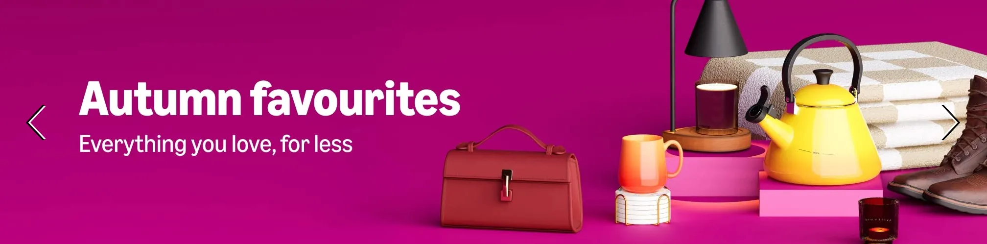 An example of a carousel from Amazon.co.uk showing a selection of products with the text: “Autumn Favourites. Everything you love for less”
